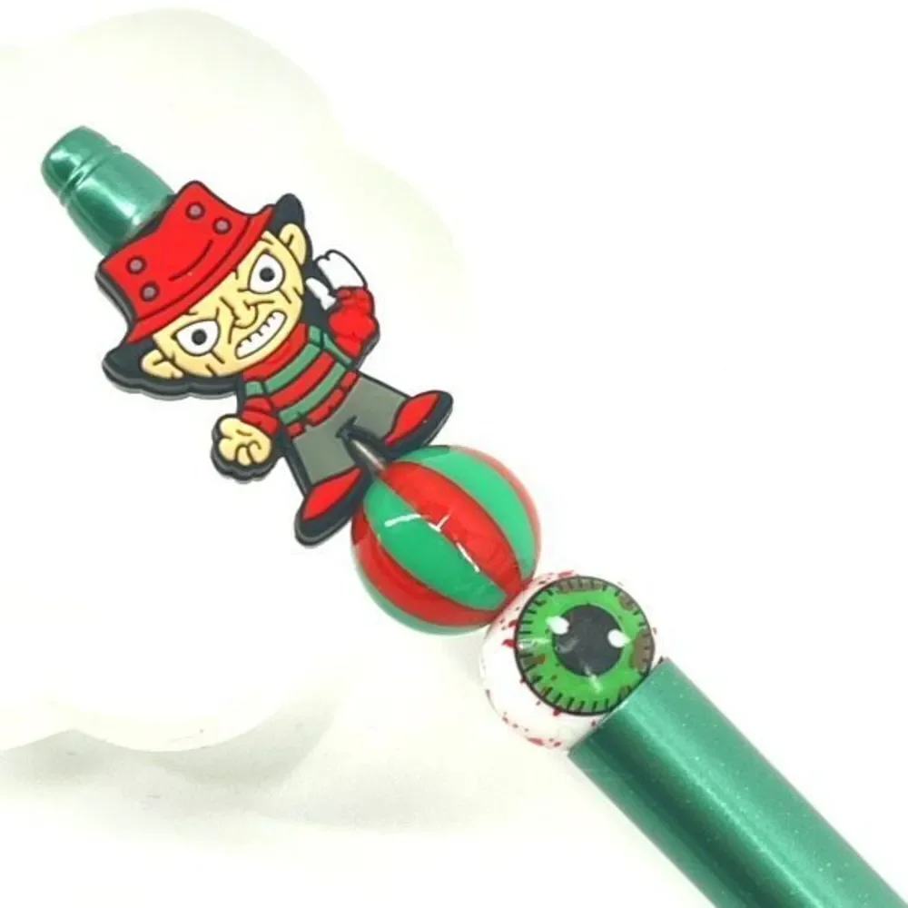 Freddie Freddy handmade pen NEW beads red white green striped stripes bloody eye